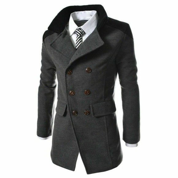Mens Winter Long Jacket Trench Coat Double Breasted Warm Overcoat Outwear US/M - Picture 1 of 3